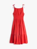 Red Seersucker Smock Tie Strap Midi Dress  Women