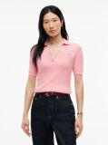 Pink Cable Knit Short Sleeve Polo Jumper  Women