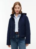 Blue Crest Embroidery Square Quilted Hooded Jacket  Women
