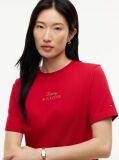 Red Logo Embroidery Crew Neck T-Shirt  Women