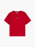 Red Logo Embroidery Crew Neck T-Shirt  Women