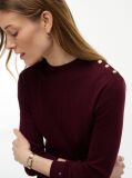 Red Gold-Tone Button Long Sleeve Midi Flare Dress  Women