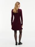 Red Gold-Tone Button Long Sleeve Midi Flare Dress  Women