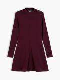 Red Gold-Tone Button Long Sleeve Midi Flare Dress  Women