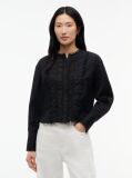 Black Boxy Fit Lace Trim Collarless Shirt  Women