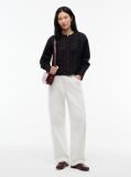 Black Boxy Fit Lace Trim Collarless Shirt  Women