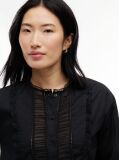 Black Boxy Fit Lace Trim Collarless Shirt  Women