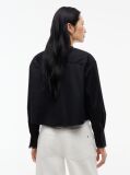Black Boxy Fit Lace Trim Collarless Shirt  Women