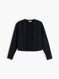 Black Boxy Fit Lace Trim Collarless Shirt  Women