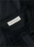 Black Boxy Fit Lace Trim Collarless Shirt  Women