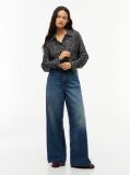 Black Relaxed Fit Print Satin Shirt  Women