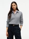 Grey Wool Blend Cable Knit Polo Jumper  Women