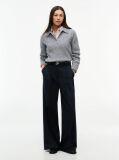Grey Wool Blend Cable Knit Polo Jumper  Women