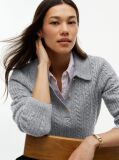 Grey Wool Blend Cable Knit Polo Jumper  Women