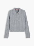 Grey Wool Blend Cable Knit Polo Jumper  Women