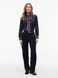 Blue Regular Fit Tie Neck Jacquard Shirt  Women