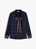 Blue Regular Fit Tie Neck Jacquard Shirt  Women