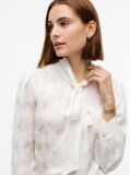 Beige Regular Fit Tie Neck Jacquard Shirt  Women