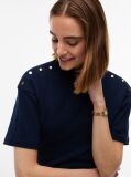 Blue Gold-Tone Button Mock Neck T-Shirt  Women