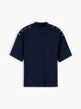 Blue Gold-Tone Button Mock Neck T-Shirt  Women