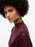 Red Gold-Tone Button Mock Neck T-Shirt  Women