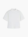 Μπεζ T-Shirt Με Χρυσά Κουμπιά Και Λαιμόκοψη Mock  Γυναίκες