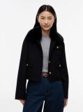 Black Faux Fur Collar Wool Blend Jacket  Women