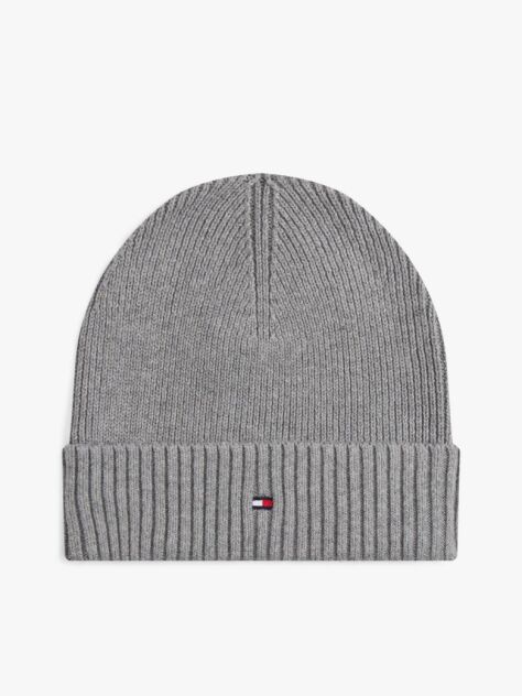 Grey Hilfiger Flag Beanie With Cashmere  Men