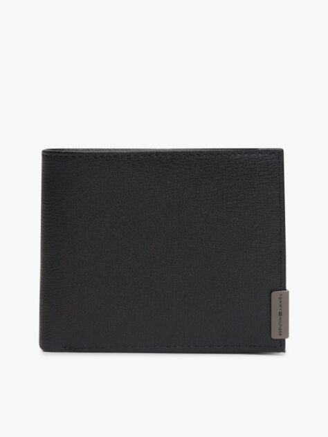 Black Logo Bifold Leather Card And Coin Wallet  Men
