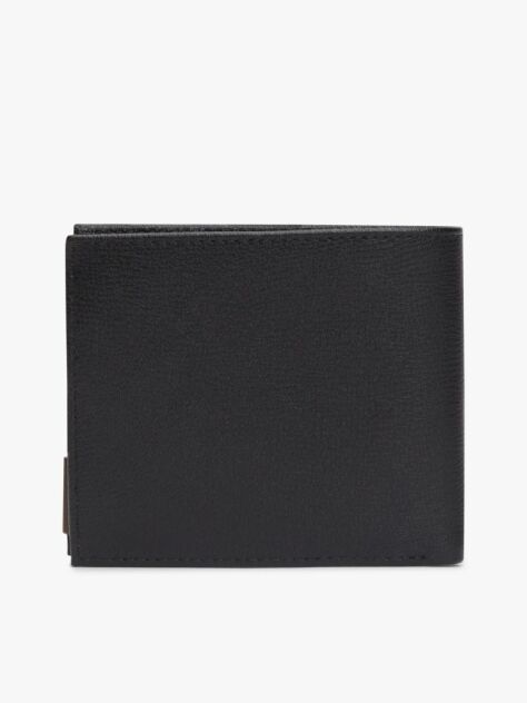 Black Logo Bifold Leather Card And Coin Wallet  Men