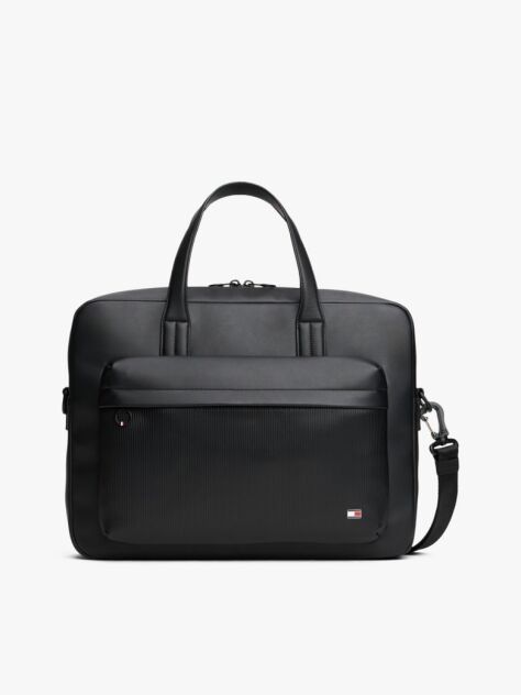 Black Hilfiger Flag Ribbed Pocket Laptop Bag  Men