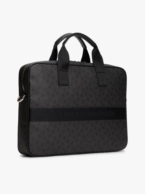 Black Hilfiger Flag Mixed Texture Laptop Bag  Men