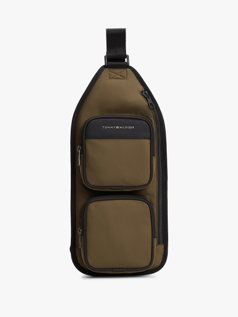 Green Metal Logo Sling Backpack  Men