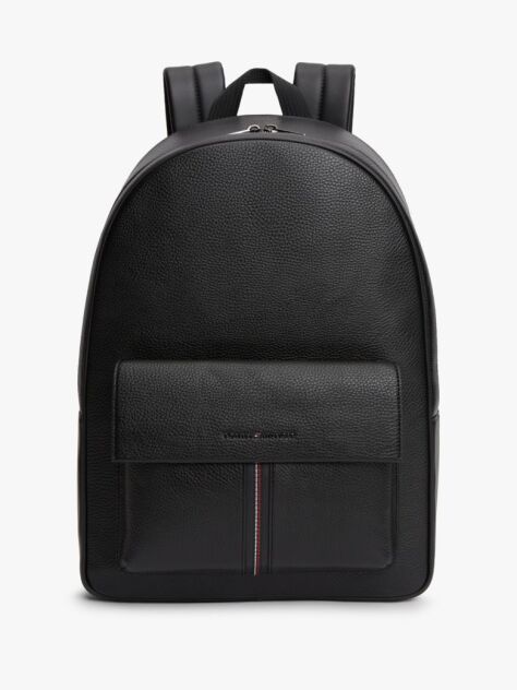 Black Flap Pocket Pebble Grain Dome Backpack  Men