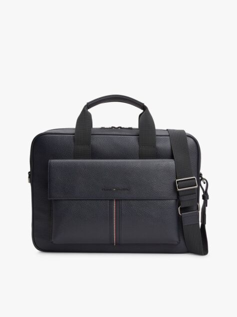 Blue Flap Pocket Pebble Grain Laptop Bag  Men