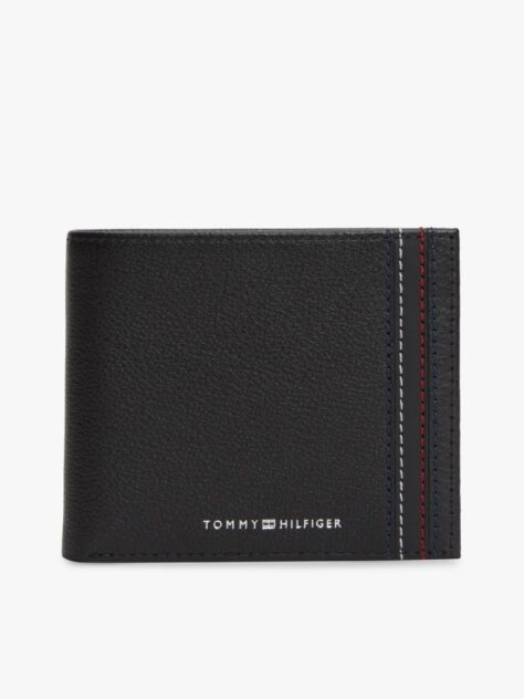Black Logo Leather Bifold Flap Wallet  Men