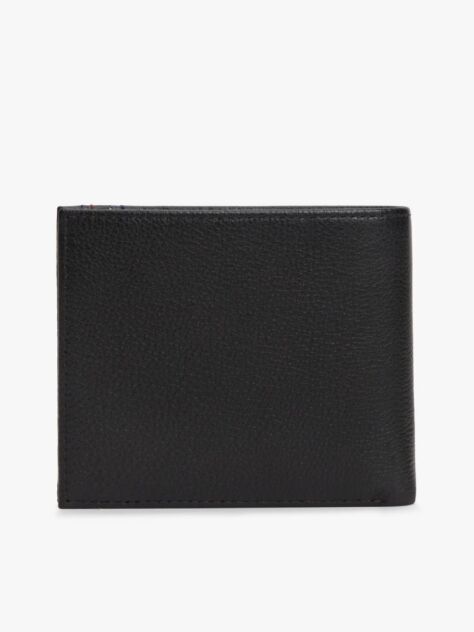 Black Logo Leather Bifold Flap Wallet  Men