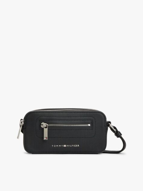 Black Modern Metal Logo Crossbody Bag  Men