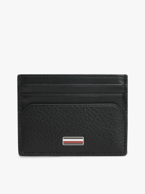 Black Leather Signature Plaque Card Holder  Men