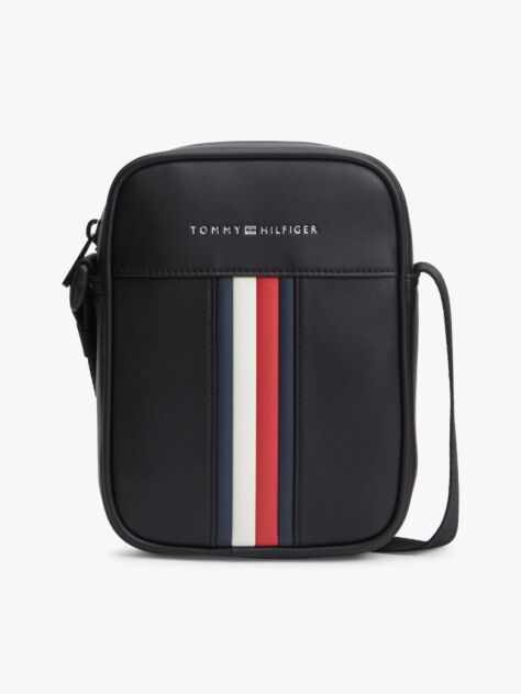 Black Signature Tape Crossbody Reporter Bag  Men