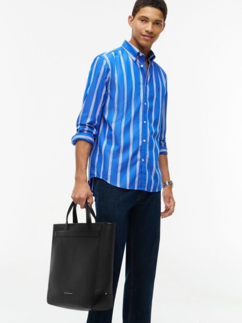 Black TH Business Leather Logo Tote Bag  Men