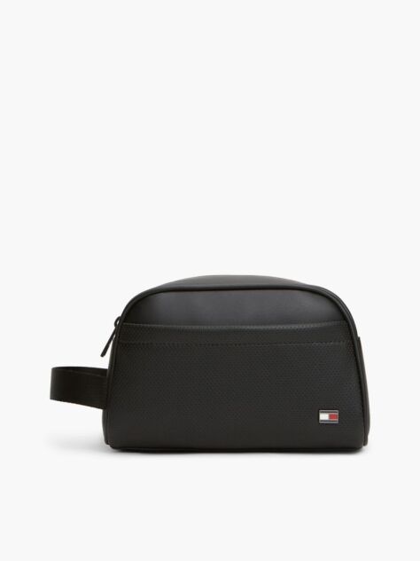 Black Perforated Pocket Enamel Flag Washbag  Men