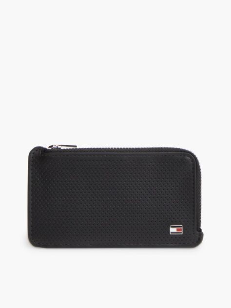 Black Perforated Leather Zip-Around Wallet  Men