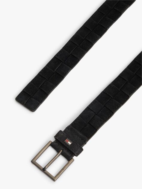 Black Enamel Flag Woven Suede Belt  Men