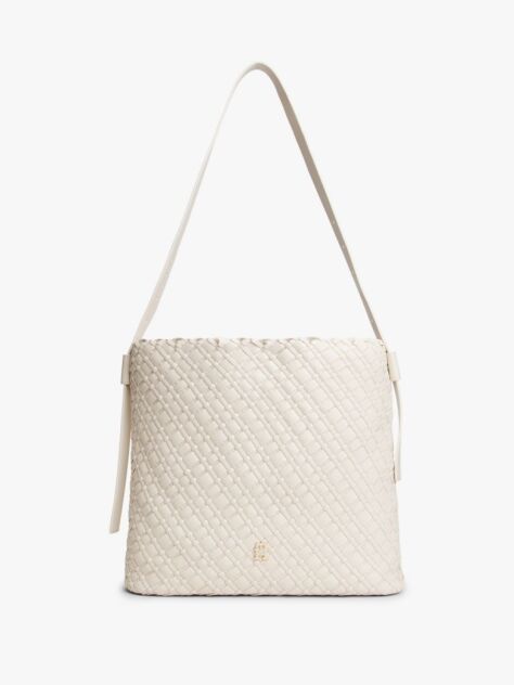 Μπεζ TH Monogram Τσάντα Hobo Με Πλεκτό Σχέδιο  Γυναίκες