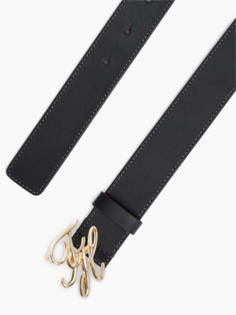 Black Logo Plaque Buckle Leather Belt  Women