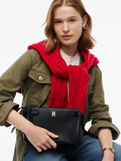 Black Webbing Strap TH Monogram Crossbody Bag  Women