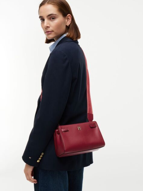 Red Webbing Strap TH Monogram Crossbody Bag  Women