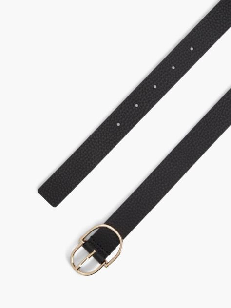 Black Pebble Grain Leather Double Loop Belt  Women
