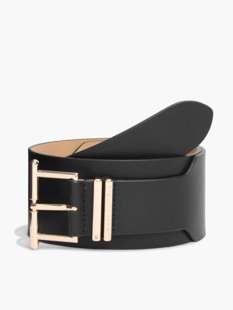 Black Leather High Waist Square Buckle Belt  Women
